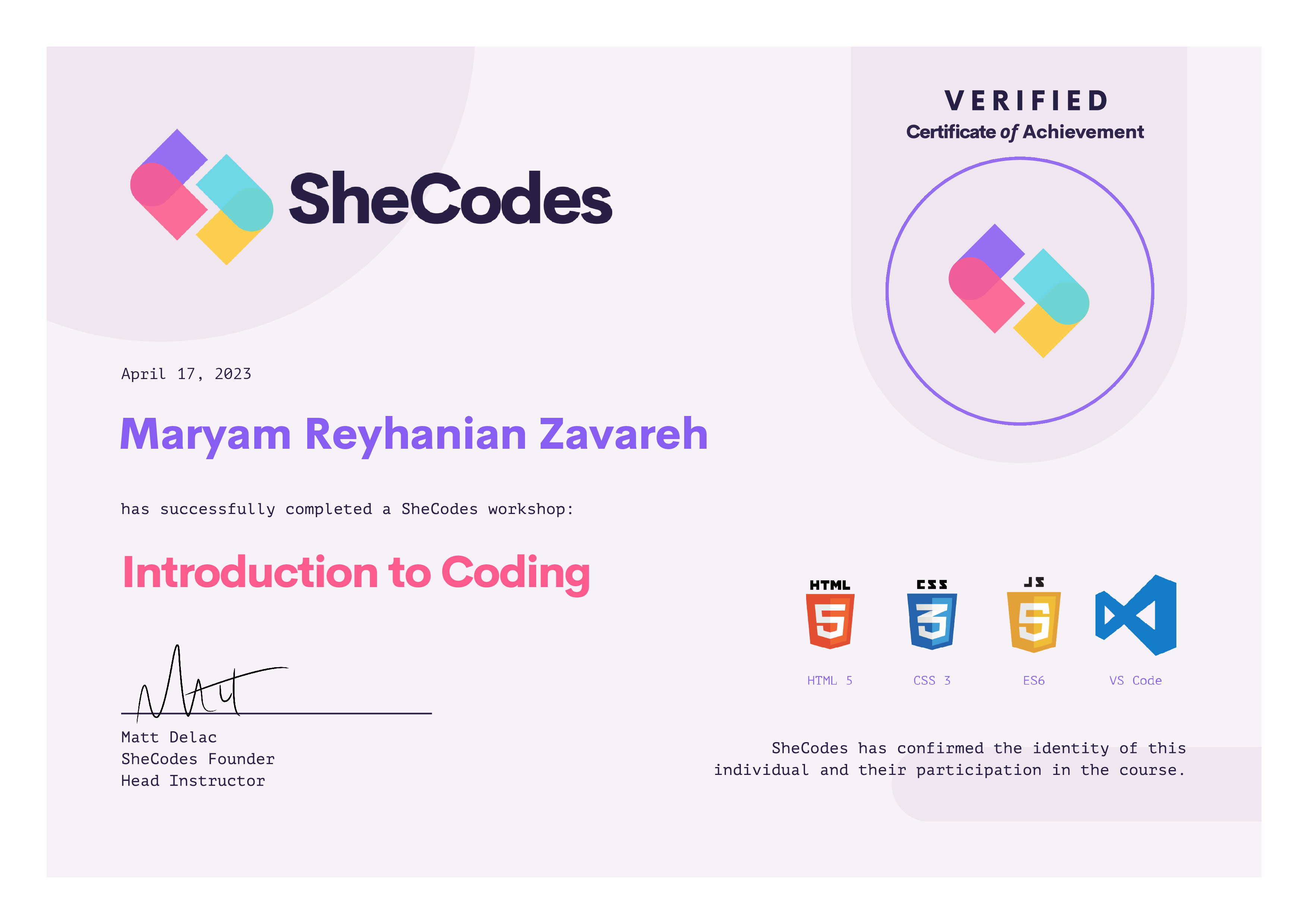 certificate basic shecodes